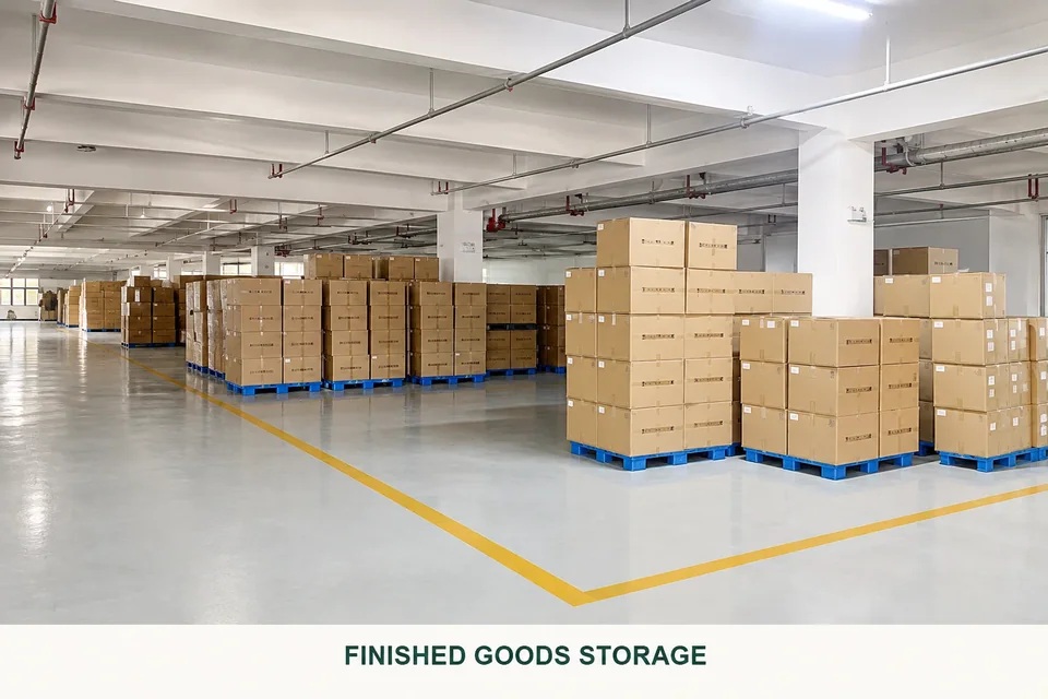 Finished Goods Storage — owner-supplied scene, AI-enhanced and retouched