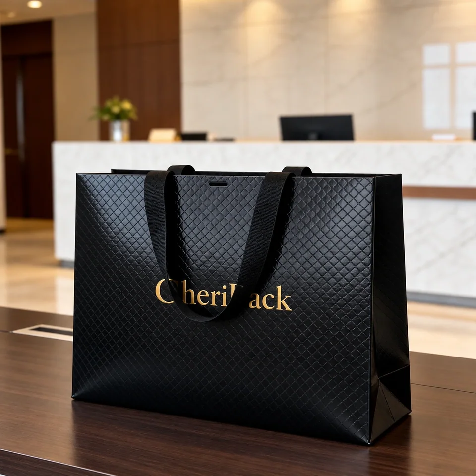Black Diamond-Textured Paper Gift Bag — design concept