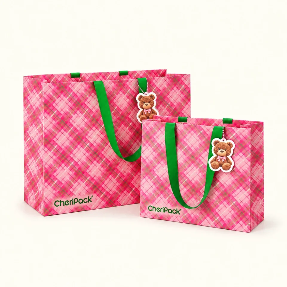 Pink Plaid Ribbon Paper Gift Bags — design concept